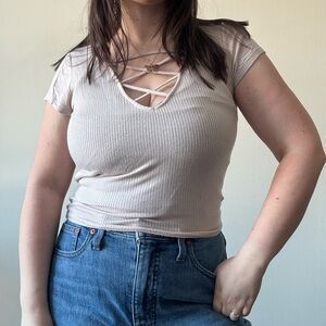 Me to We Cream Cutout Ribbed Top